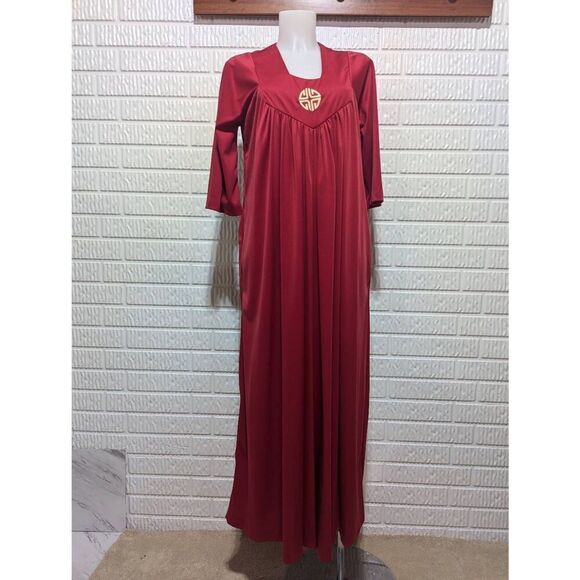 Diamond Tea Gown By Diane Deckel Women's Red Polyester Side Pockets Maxi Dress S - Picture 1 of 7